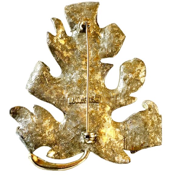 SARAH COVENTRY Vintage Oak Leaf Brooch Gold & Silver Tone Textured Big… - Picture 10 of 11